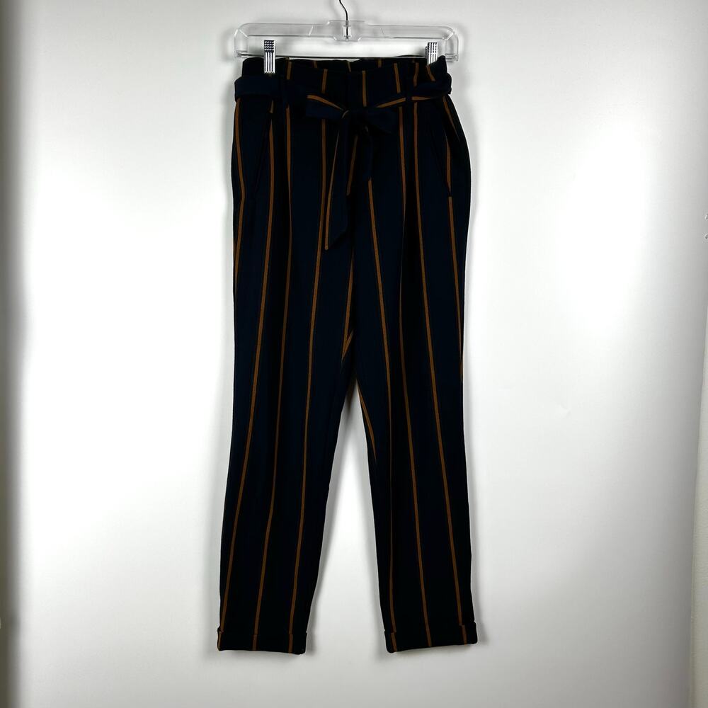 Zara Paperbag Waist Striped Pants High Waist Trousers Career Office Womens Sz XS - Picture 3 of 10